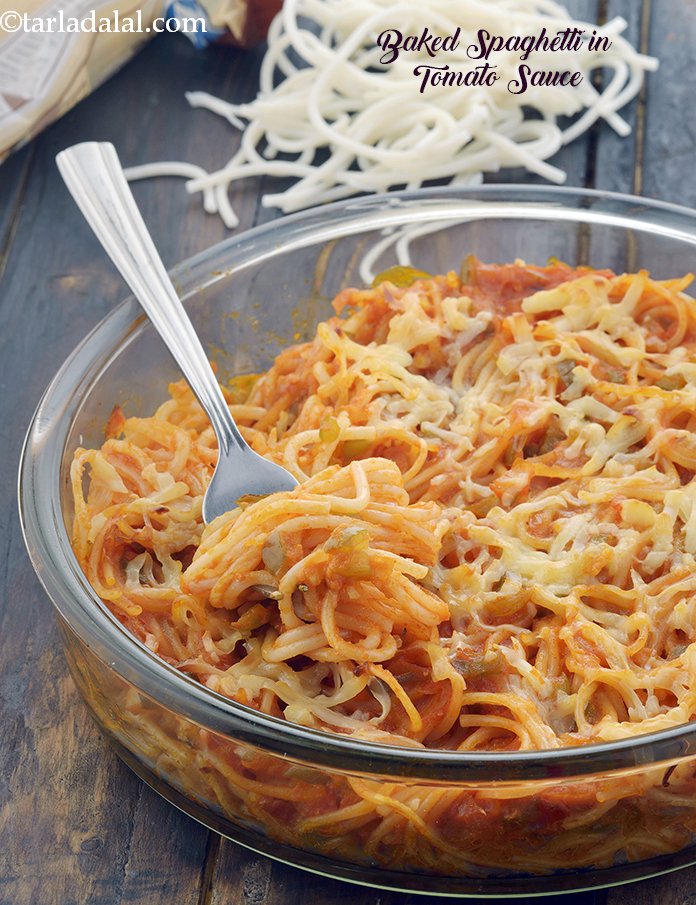 Baked Spaghetti in Tomato Sauce recipe In Gujarati