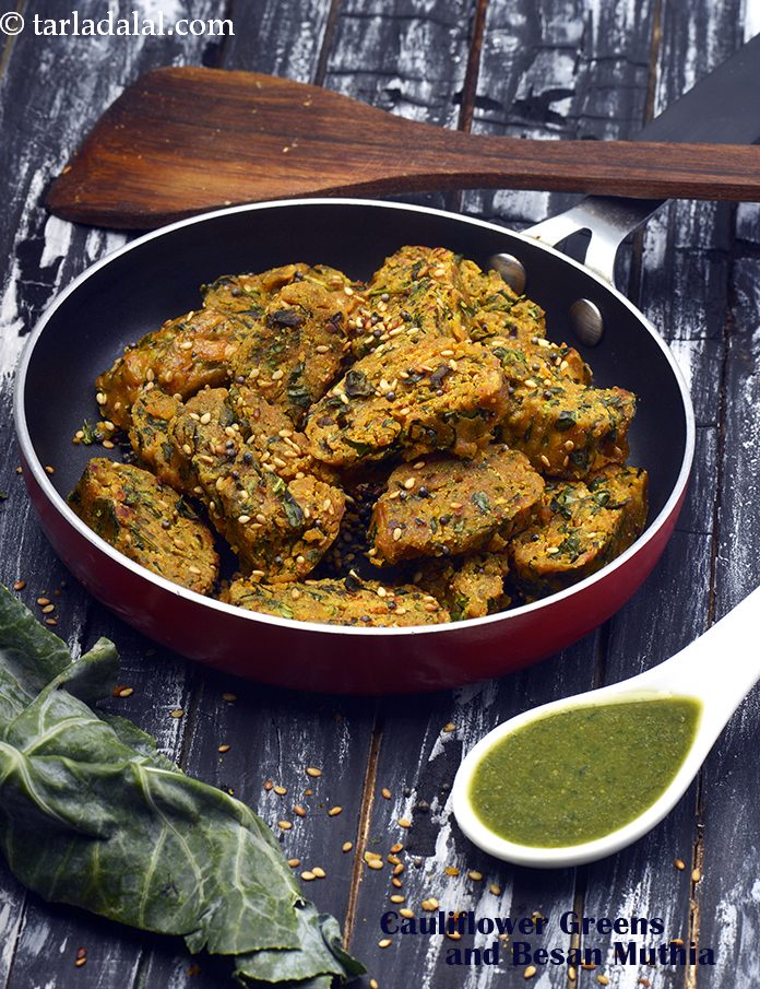 Cauliflower Greens and Besan Muthia recipe In Gujarati