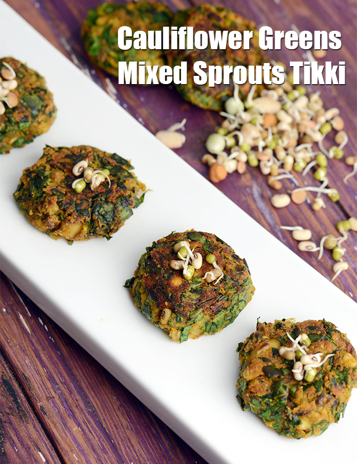 Cauliflower Greens Mixed Sprouts Tikki recipe In Gujarati