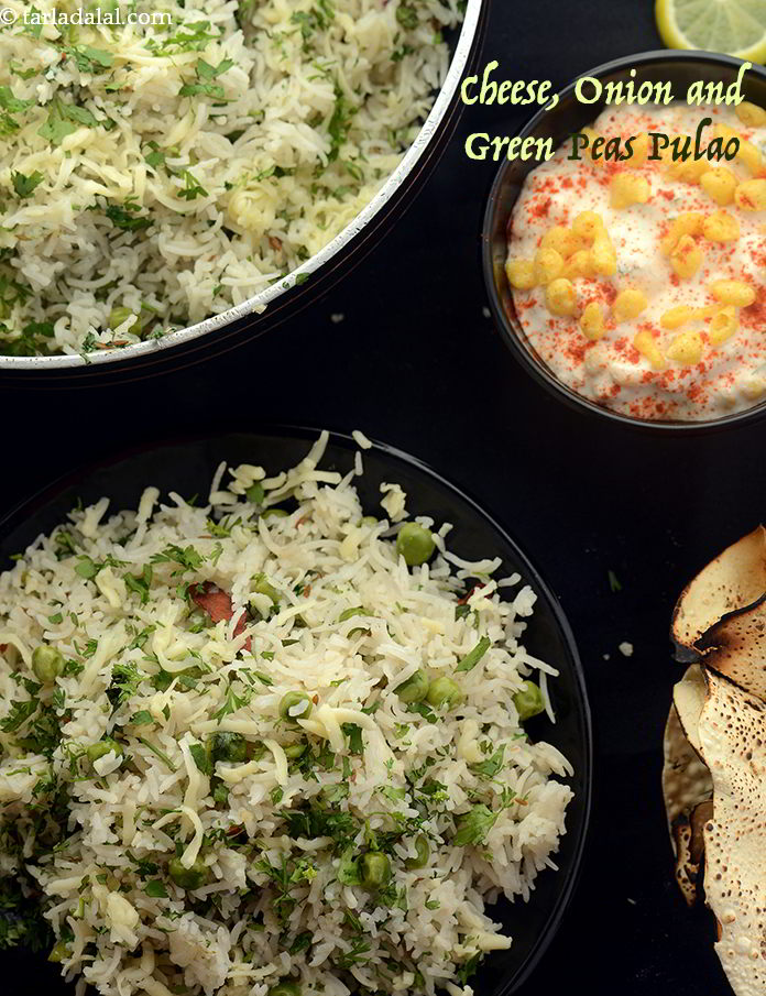 Cheese, Onion and Green Peas Pulao recipe In Gujarati