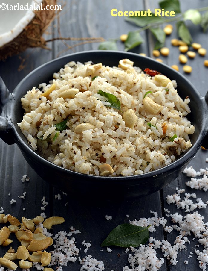 Coconut Rice, South Indian Coconut Rice recipe In Gujarati