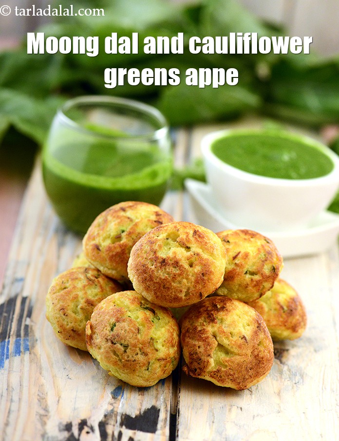 Moong Dal Cauliflower Greens Appe, Moong Dal Appe recipe In Gujarati