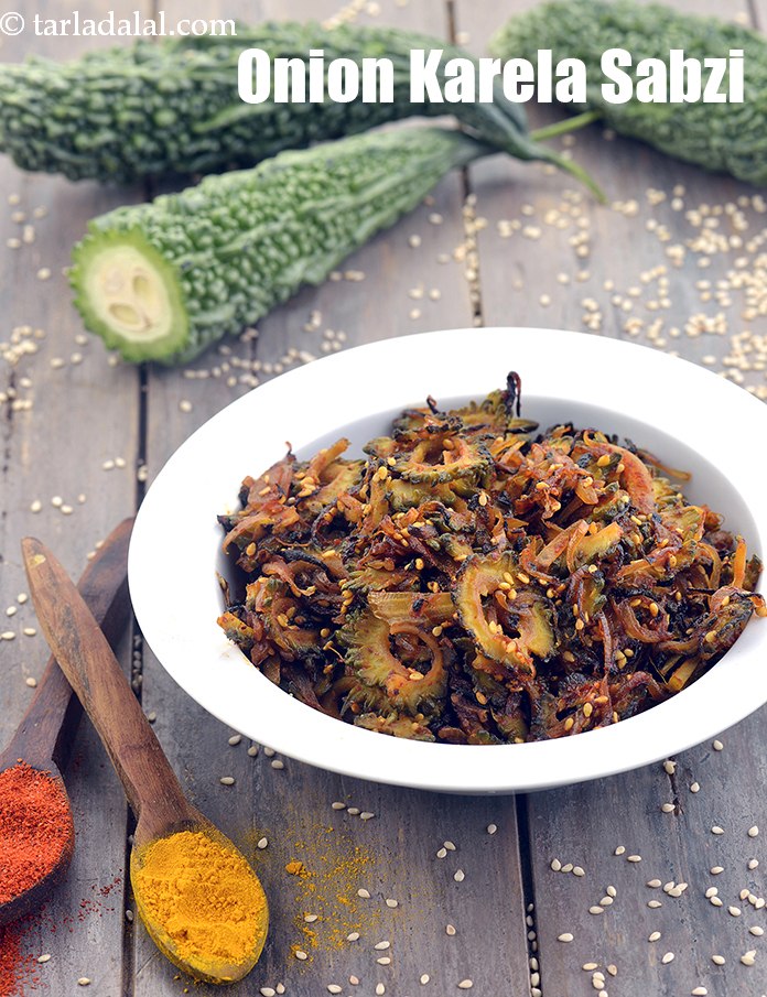 Onion and Karela Sabzi recipe In Gujarati