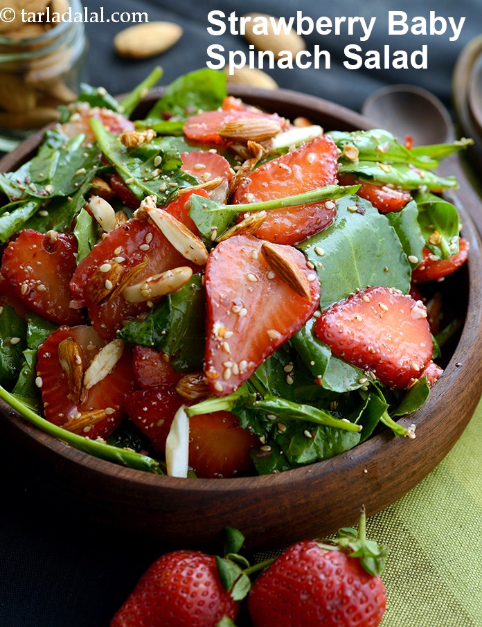 Strawberry Baby Spinach Salad, Indian Style recipe In Gujarati