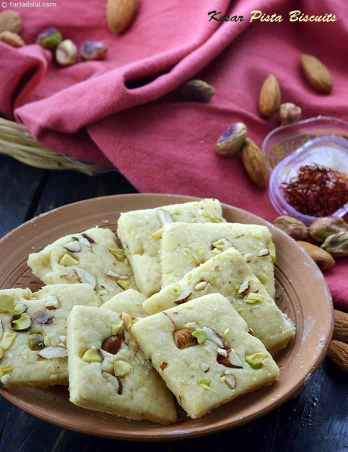 Kesar Pista Biscuits, Kesar Pista Badam Biscuit recipe In Gujarati