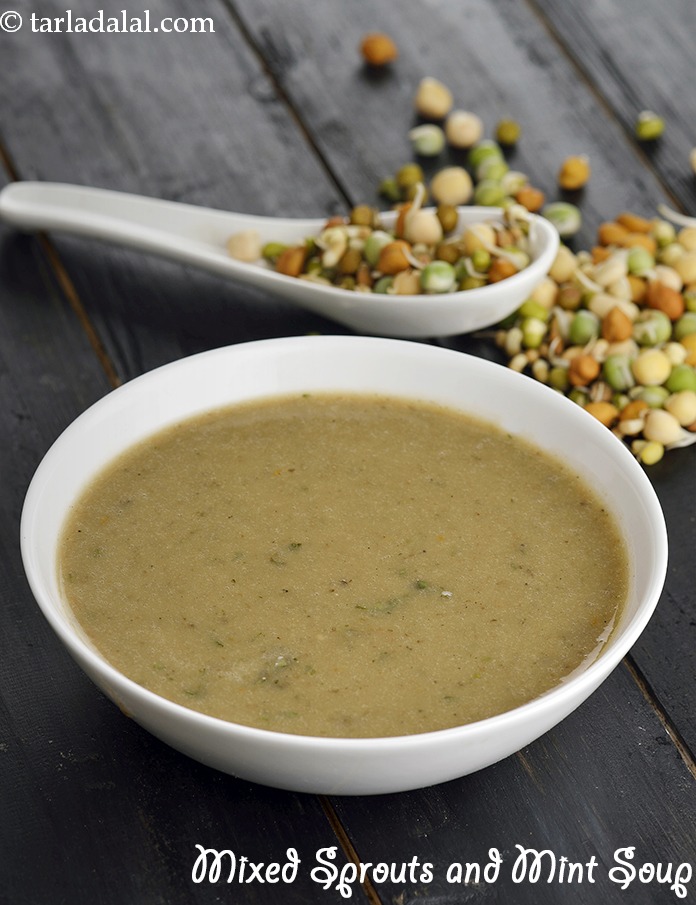 मिक्स स्प्राउट्स और पुदीना सूप रेसिपी | अंकुरित दाल का सूप | वजन कम करने के लिए स्प्राउट सूप  |  एसिडिटी के लिए पुदीना स्प्राउट्स सूप