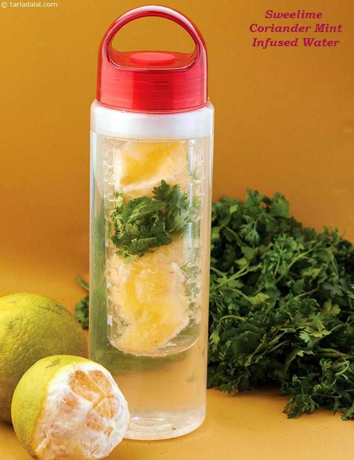 Sweet Lime Coriander Mint Infused Water Recipe