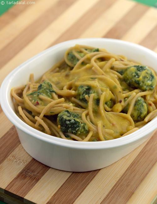 Whole Wheat Spaghetti With Spinach Dumplings In Pumpkin Sauce Recipe Low Cholesterol Foods